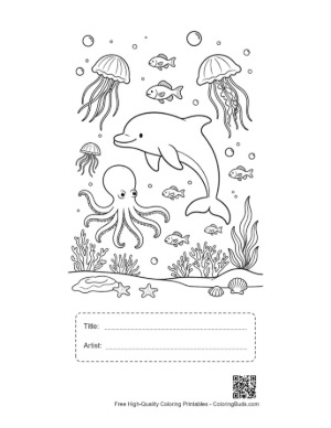 Thumbnail: Free Jumping Dolphin Coloring Page Printable with Title and Artist Box