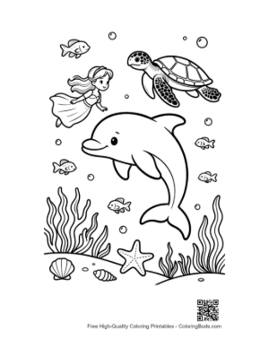 Thumbnail: Graceful Dolphin Leaping Over a Mermaid in the Deep Blue Printable