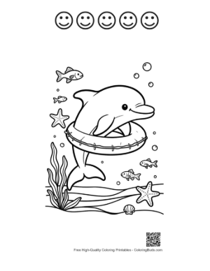Thumbnail: Happy Dolphin Jumping Through a Lifebuoy in the Sea Printable and 5 Happy Face Outline