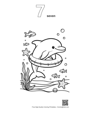 Thumbnail: Happy Dolphin Jumping Through a Lifebuoy in the Sea Printable Outline Number 7