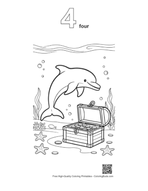Thumbnail: Happy Dolphin Swimming with an Open Treasure Chest Printable Outline Number 4