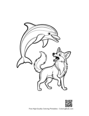 Thumbnail: Jumping Dolphin and Playful Fox Outline