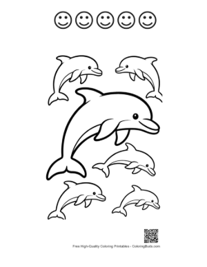 Thumbnail: Jumping Dolphin and Playful Pod Outline Printable and 5 Happy Face Outline