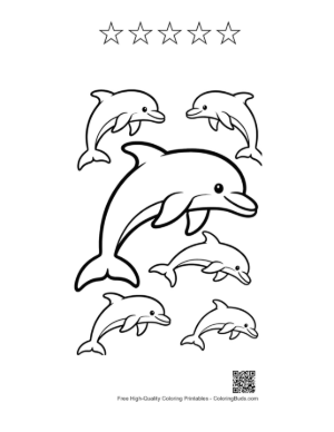 Thumbnail: Jumping Dolphin and Playful Pod Outline Printable and 5 Star Outline