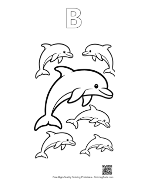 Thumbnail: Jumping Dolphin and Playful Pod Outline Printable Outline Alphabet B