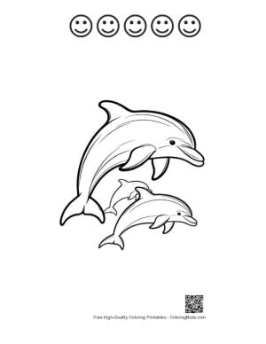 Thumbnail: Jumping Dolphin Family Outline Printable and 5 Happy Face Outline