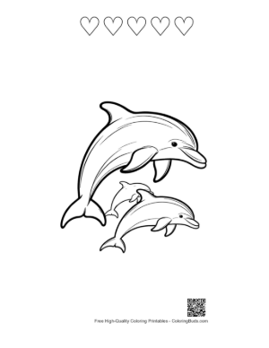 Thumbnail: Jumping Dolphin Family Outline Printable and 5 Heart Outline