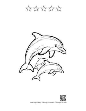 Thumbnail: Jumping Dolphin Family Outline Printable and 5 Star Outline