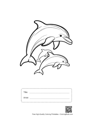 Thumbnail: Jumping Dolphin Family Outline Printable with Title and Artist Box