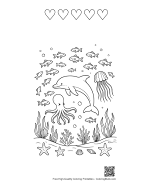 Thumbnail: Jumping Dolphin for Kids Printable and 5 Heart Outline