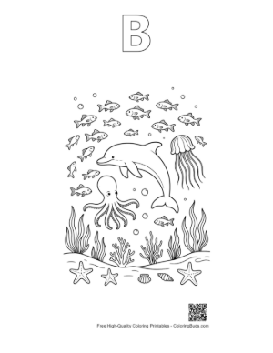 Thumbnail: Jumping Dolphin for Kids Printable Outline Alphabet B