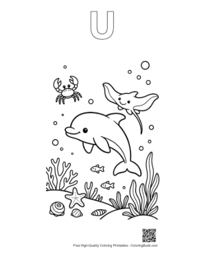 Thumbnail: Jumping Dolphin Printable Outline Alphabet U