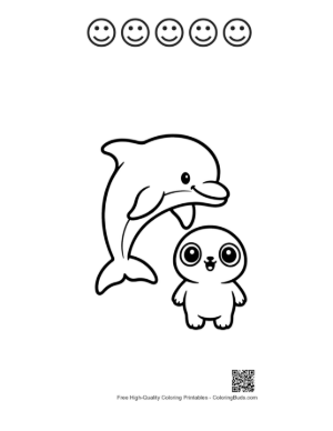 Thumbnail: Jumping Dolphin with Baby Pal Printable and 5 Happy Face Outline