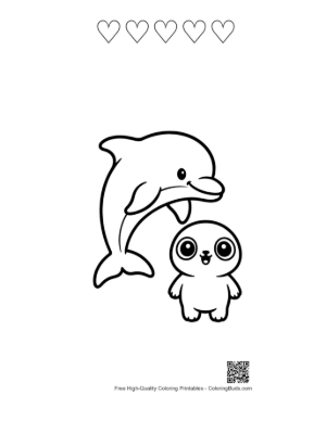 Thumbnail: Jumping Dolphin with Baby Pal Printable and 5 Heart Outline