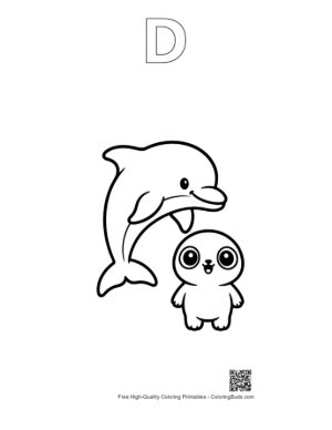 Thumbnail: Jumping Dolphin with Baby Pal Printable Outline Alphabet D