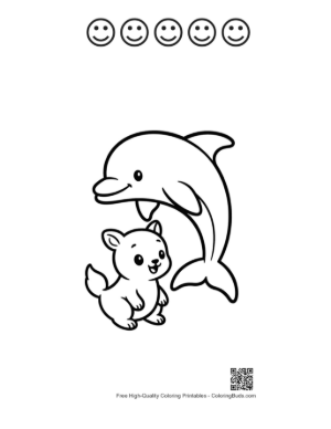 Thumbnail: Jumping Dolphin with Cute Puppy Printable and 5 Happy Face Outline