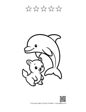 Thumbnail: Jumping Dolphin with Cute Puppy Printable and 5 Star Outline