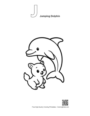 Thumbnail: Jumping Dolphin with Cute Puppy Printable Outline Alphabet J Jumping Dolphin