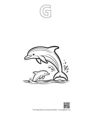 Thumbnail: Jumping Mother and Baby Dolphin Printable Outline Alphabet G