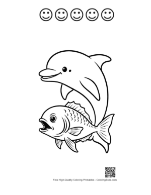 Thumbnail: Playful Dolphin and Fish Outline Printable and 5 Happy Face Outline