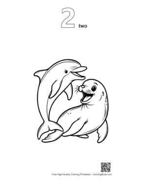 Thumbnail: Playful Dolphin and Seal Cartoon Printable Outline Number 2