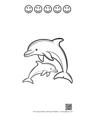 Thumbnail: Playful Dolphin Family Leaping Joyfully Printable and 5 Happy Face Outline