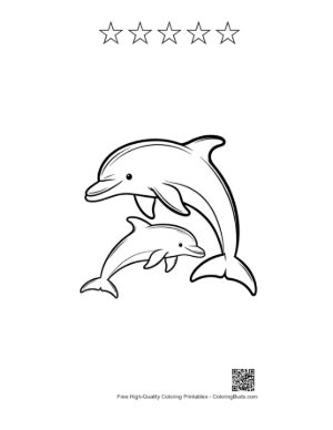 Thumbnail: Playful Dolphin Family Leaping Joyfully Printable and 5 Star Outline