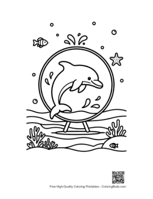 Thumbnail: Playful Dolphin Jumping Through a Hoop in a Circular Frame Printable