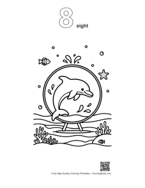 Thumbnail: Playful Dolphin Jumping Through a Hoop in a Circular Frame Printable Outline Number 8