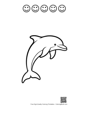 Thumbnail: Playful Dolphin Leaping Joyfully Printable and 5 Happy Face Outline