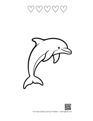 Thumbnail: Playful Dolphin Leaping Joyfully Printable and 5 Heart Outline