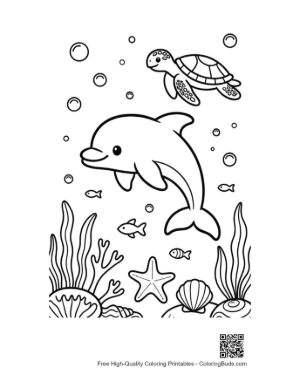 Thumbnail: Playful Dolphin Leaping Through a Lifebuoy in the Ocean Printable