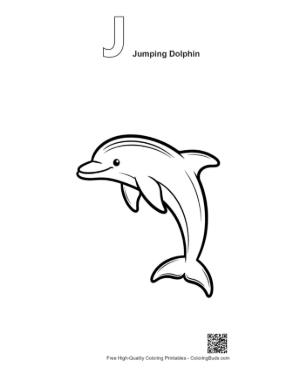 Thumbnail: Playful Dolphin Mid-Jump Printable Outline Alphabet J Jumping Dolphin