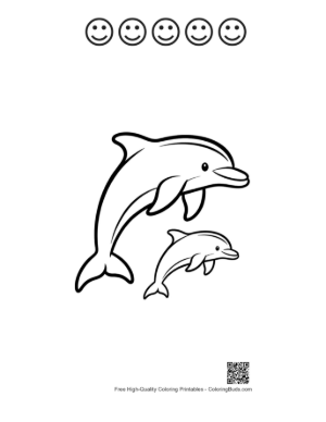 Thumbnail: Playful Dolphin Mother and Baby Leaping Printable and 5 Happy Face Outline