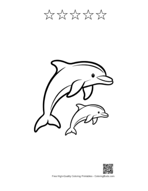 Thumbnail: Playful Dolphin Mother and Baby Leaping Printable and 5 Star Outline