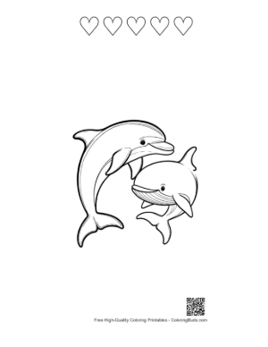 Thumbnail: Playful Dolphins Leaping Together Printable and 5 Heart Outline