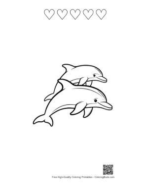 Thumbnail: Playful Dolphins Leaping Together Printable and 5 Heart Outline