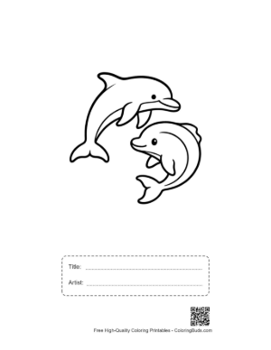 Thumbnail: Playful Duo of Outline Dolphins Printable with Title and Artist Box