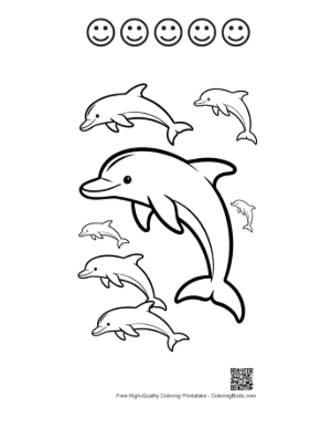 Thumbnail: Playful Group of Dolphins Leaping Printable and 5 Happy Face Outline