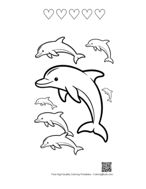 Thumbnail: Playful Group of Dolphins Leaping Printable and 5 Heart Outline