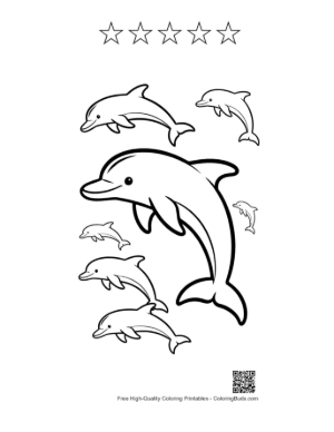 Thumbnail: Playful Group of Dolphins Leaping Printable and 5 Star Outline