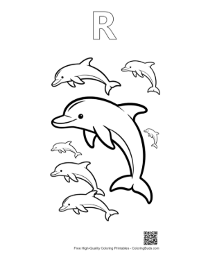 Thumbnail: Playful Group of Dolphins Leaping Printable Outline Alphabet R