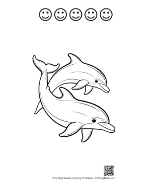 Thumbnail: Playful Pair of Dolphins Leaping Printable and 5 Happy Face Outline