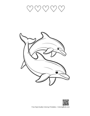 Thumbnail: Playful Pair of Dolphins Leaping Printable and 5 Heart Outline