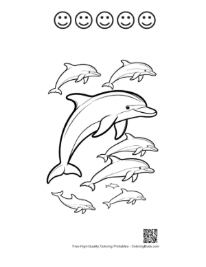 Thumbnail: Playful Pod of Dolphins Leaping Printable and 5 Happy Face Outline