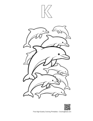 Thumbnail: Playful Pod of Dolphins Outline Printable Outline Alphabet K