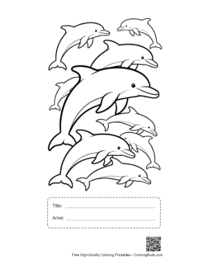 Thumbnail: Playful Pod of Dolphins Outline Printable with Title and Artist Box