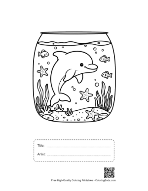 Thumbnail: Small Dolphin Living in a Decorative Glass Bubble Printable with Title and Artist Box