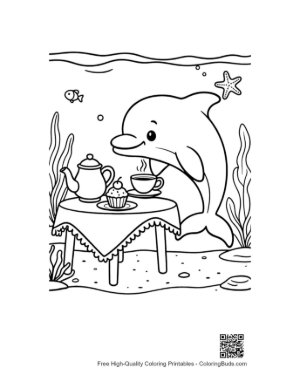 Thumbnail: Sophisticated Dolphin Sitting at a Tea Table in the Sea Printable