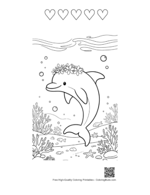 Thumbnail: Sweet Dolphin with a Floral Headband Near the Reef Printable and 5 Heart Outline